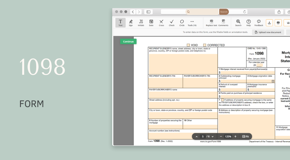 The editable 1098 form for online filing